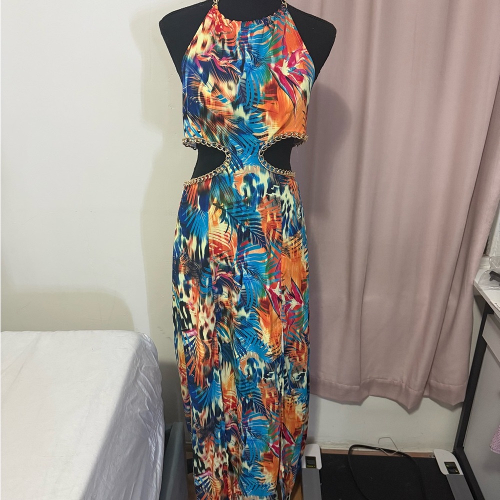 Amazon Multicolor Halter Cutout Maxi Dress with Chain Accents - Picture 5 of 6